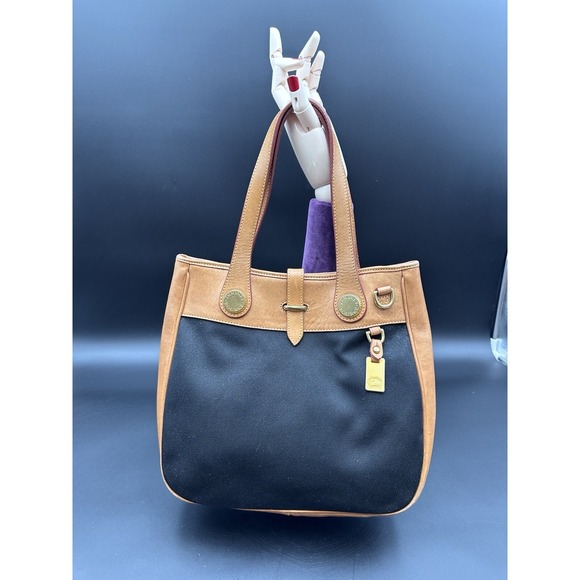 Dooney & Bourke Handbags - Dooney Bourke Black Canvas & Ran Leather Satchel, Handbag, Top Handle Bag